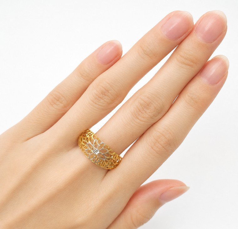 Merchant9 Cincin Emas Lintah Kerawang Bunga 2C L:0.95CM
