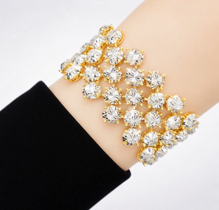 Merchant9 Rantai Tangan LOUISE Diamond Cut 5 Layer L:2.6CM (KLIP PETAK)