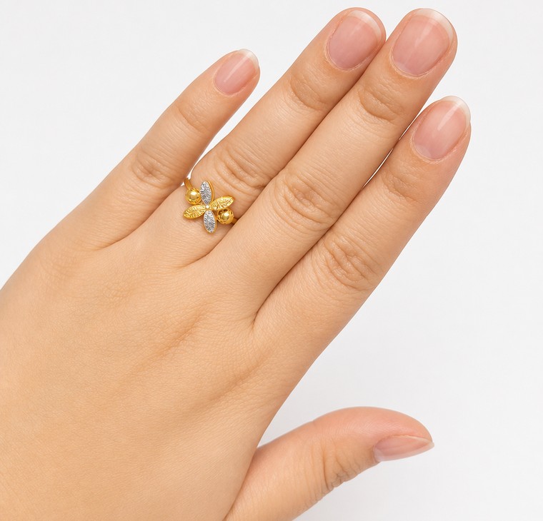 Merchant9 Cincin Emas Bunga Tanjung Leona Kerawang 2C L:1CM