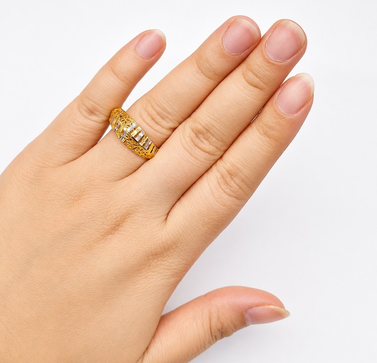 Merchant9 Cincin Emas Lintah Stripes Kerawang 2C L:0.8CM