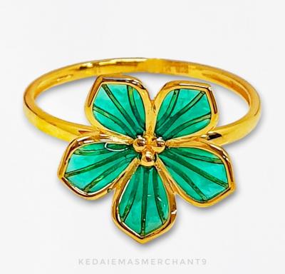 Merchant9 Cincin Emas Bunga Alamanda Hijau