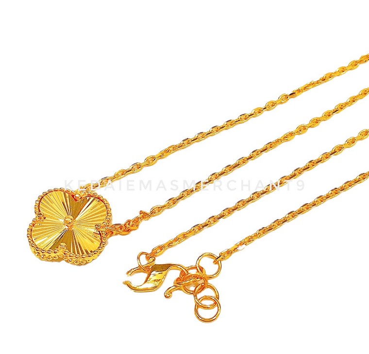 Merchant9 Rantai Leher Sauh Choker VC Full Gold - 1 Clover L:1.2CM