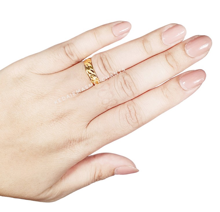 Merchant9 Cincin Emas Belah Rotan Star Beralun Pasir