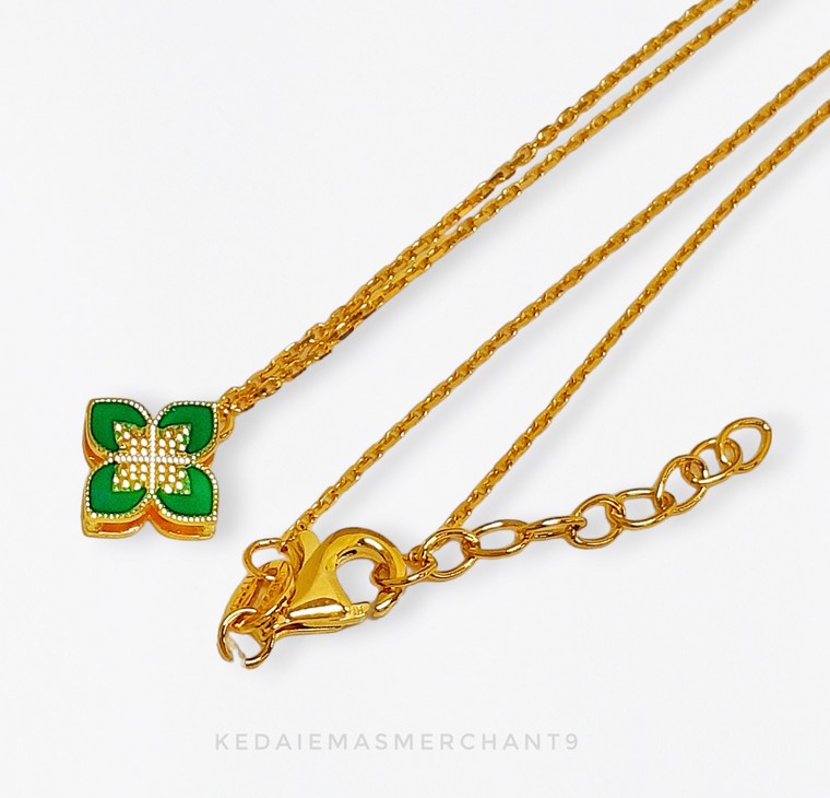 Merchant9 Rantai Leher Choker Sauh Green Fleur L:0.9CM