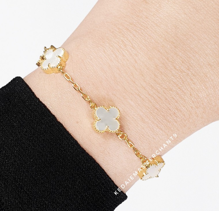 Merchant9 Rantai Tangan Sauh 4 Clover White L:0.9CM