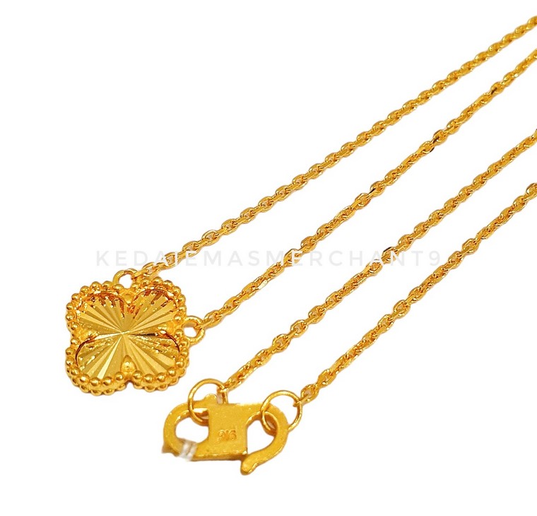 Merchant9 Rantai Leher Sauh Choker VC Full Gold - 1 Clover L:1.2CM